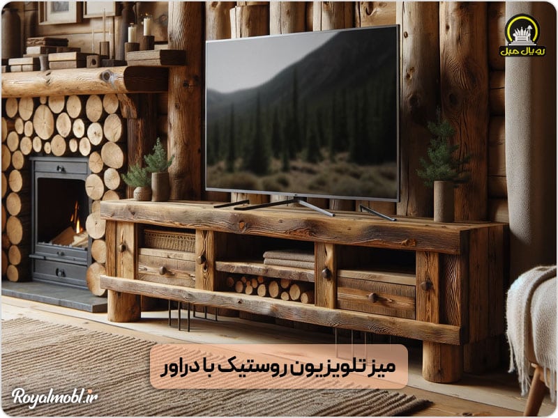 میز تلویزیون روستیک با دراور