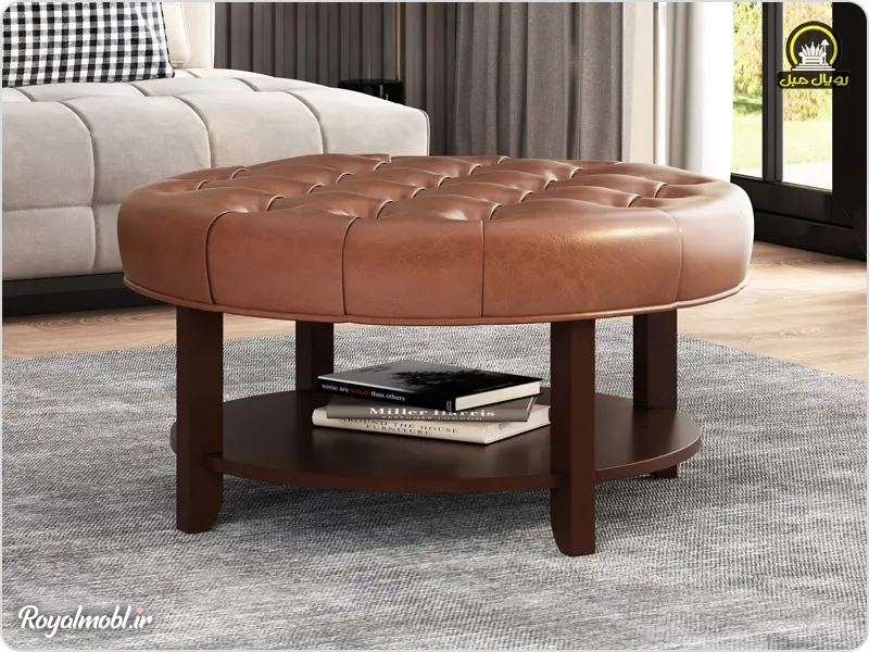 میز جلومبلی چرمی پایه چوبی