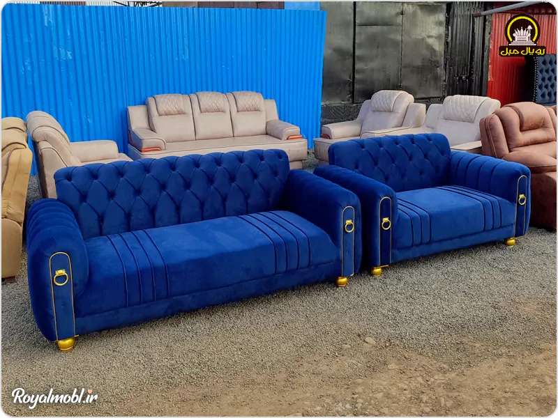 مبل چستر آبی ۳ نفره با ۲ نفره