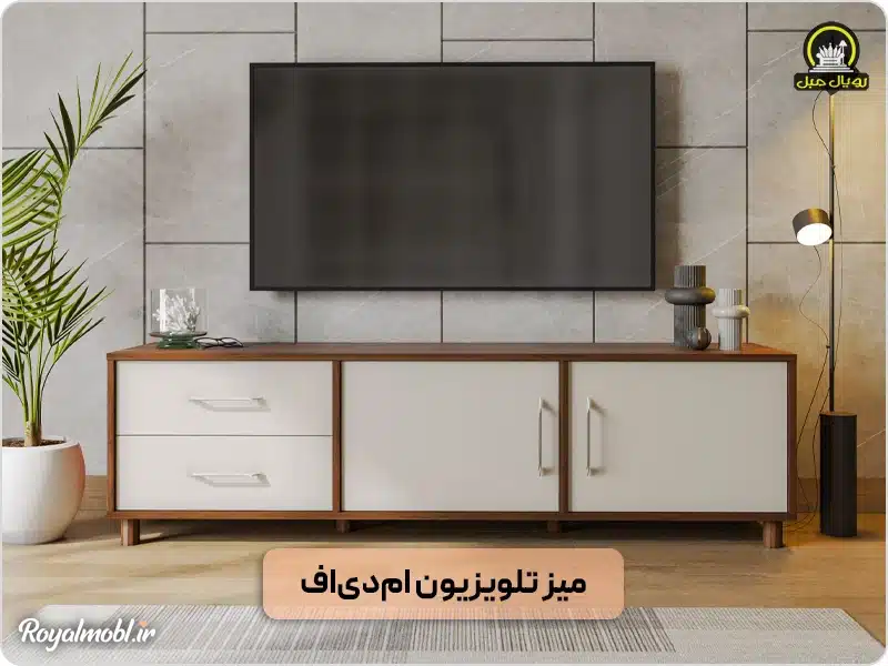 میز تلویزیون ام‌دی‌اف سفید رنگ با ققسه