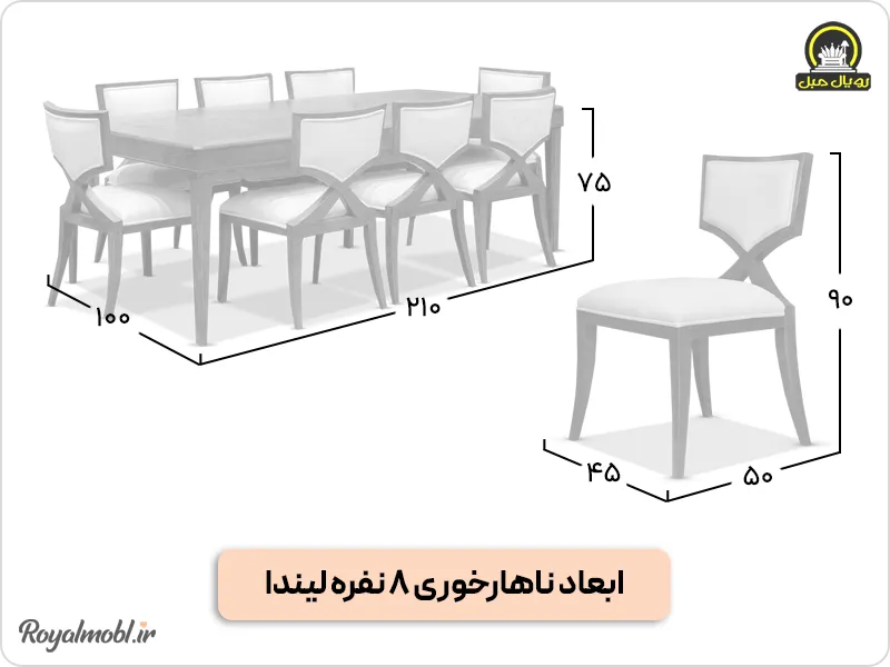 ابعاد ناهارخوری کلاسیک لیندا