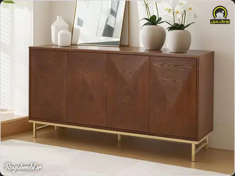 میز کنسول پایه فلزی طلایی چوبی قهوه ای مدرن