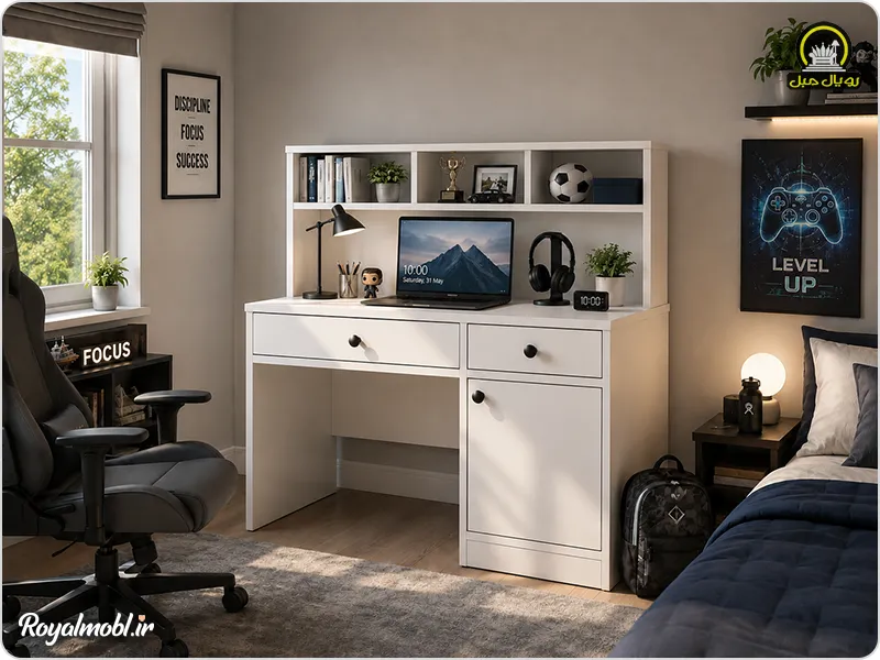 میز تحریر سفید کتابخانه دار