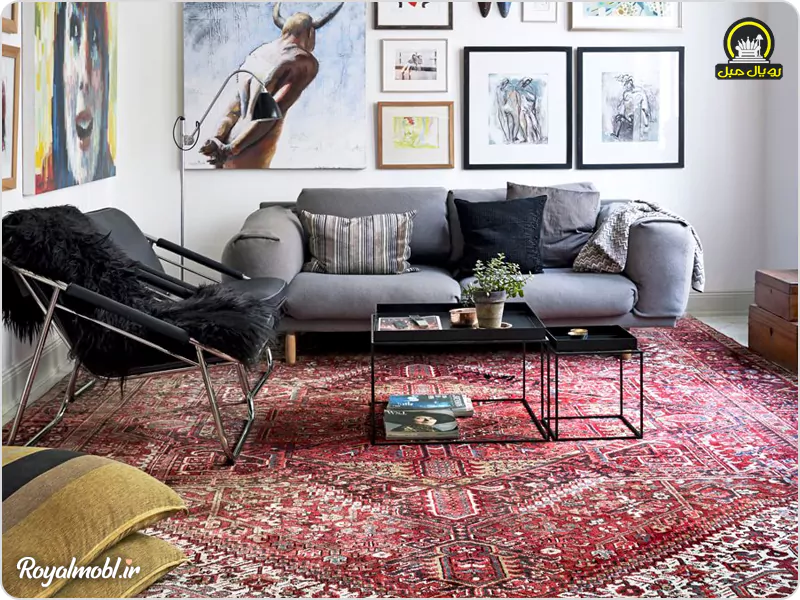 persian rug with gray sofa
