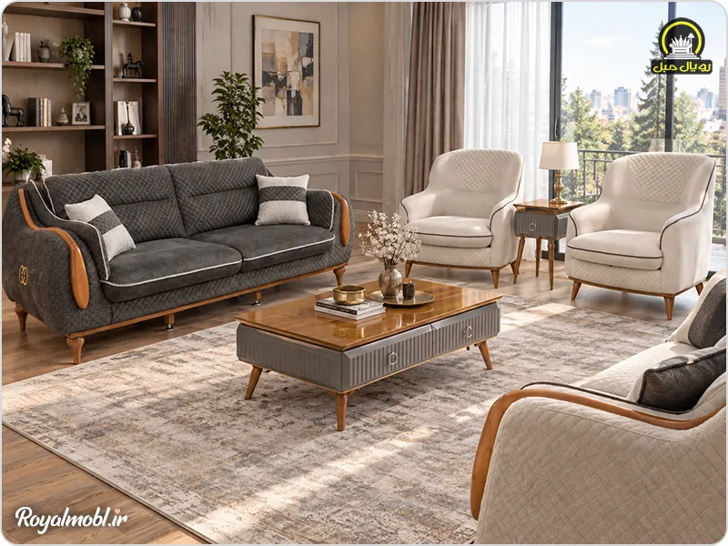 مبلمان دسته چوبی با دوخت CNC لوزی